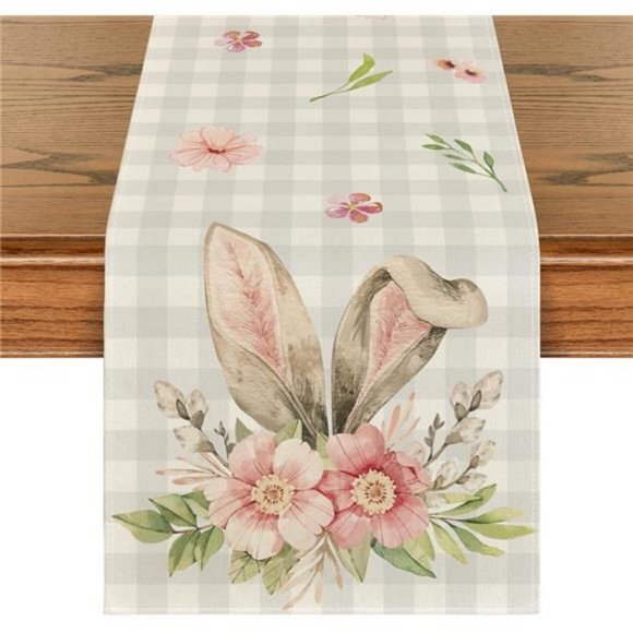 Easter Table Runner Cottage Farmhouse Decor Spring Summer Plaid Decorative Cloth - Picture 1 of 6